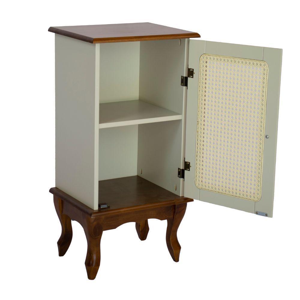 Mesa De Cabeceira De Madeira Com Rattan Pés Luiz Xv - Nude Laca Com Tampo E Base Imbuia Glazer - 3