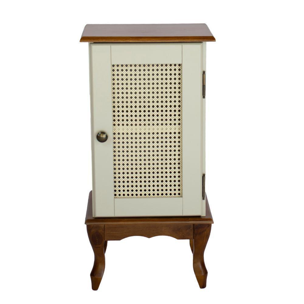 Mesa De Cabeceira De Madeira Com Rattan Pés Luiz Xv - Nude Laca Com Tampo E Base Imbuia Glazer - 4