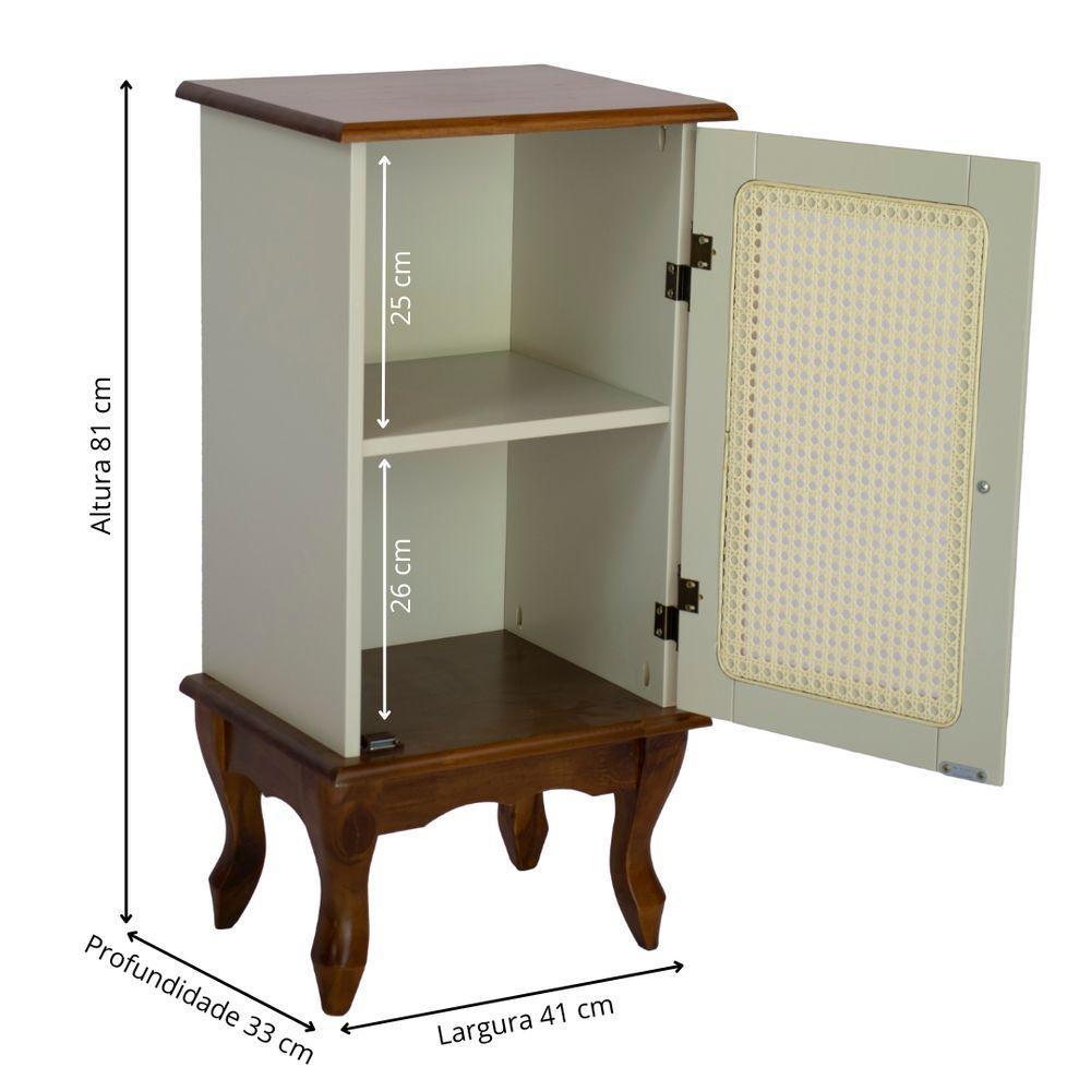 Mesa De Cabeceira De Madeira Com Rattan Pés Luiz Xv - Nude Laca Com Tampo E Base Imbuia Glazer - 5