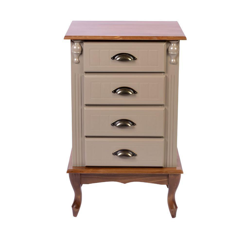 Mesa De Cabeceira 4 Gavetas Pés Luiz Xv E Puxadores Concha - Amêndoa Laca Com Tampo E Base Imbuia Glazer Puxador Concha - 2