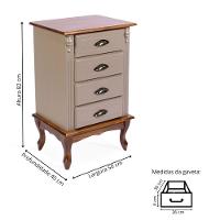 Mesa De Cabeceira 4 Gavetas Pés Luiz Xv E Puxadores Concha - Amêndoa Laca Com Tampo E Base Imbuia Glazer Puxador Concha - 3
