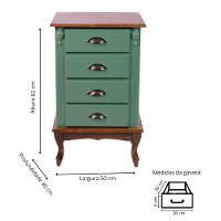Mesa De Cabeceira 4 Gavetas Pés Luiz Xv - Verde Kalle Com Tampo E Base Castanho Envelhecido - Puxador Concha - 4