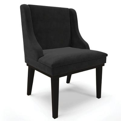 Cadeira Estofada Para Sala De Jantar Base Fixa De Madeira Preto Lia Suede Preto