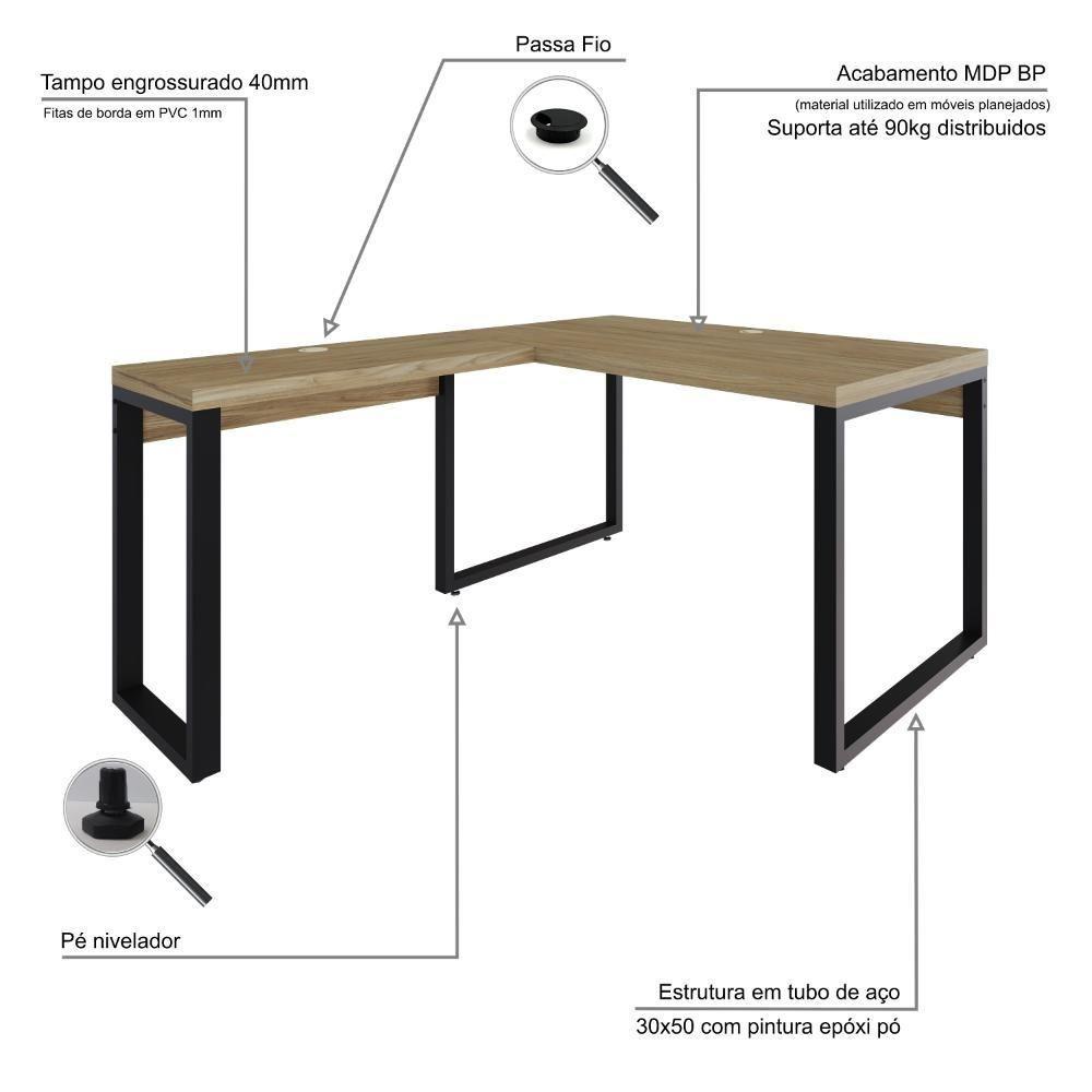 Mesa Em L Operacional 135x160x75cm Yon Vermont Oak-est.preta Vermont Oak-est.preta - 7