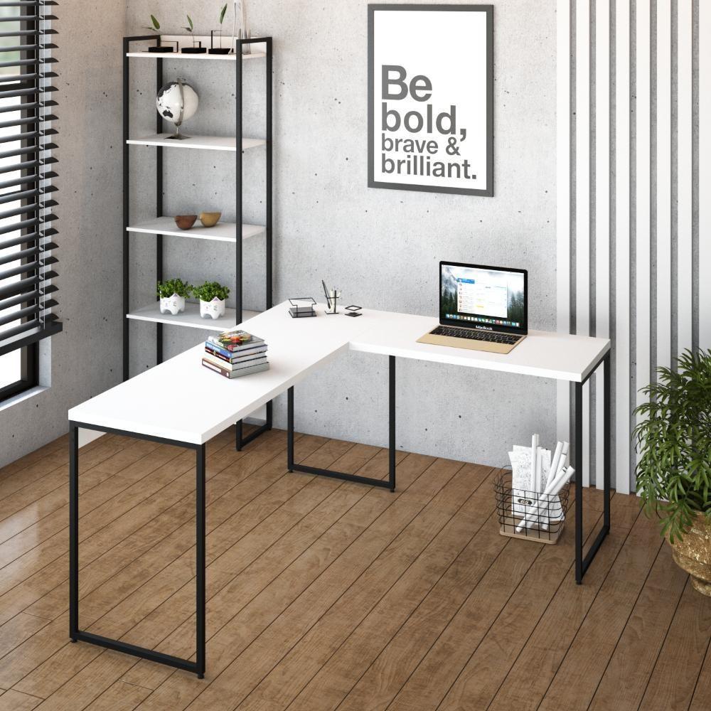 Mesa Em L Dynamica Diretor 150x140x75cm Branco Chess - Est.preta Branco Chess - Est.preta - 2