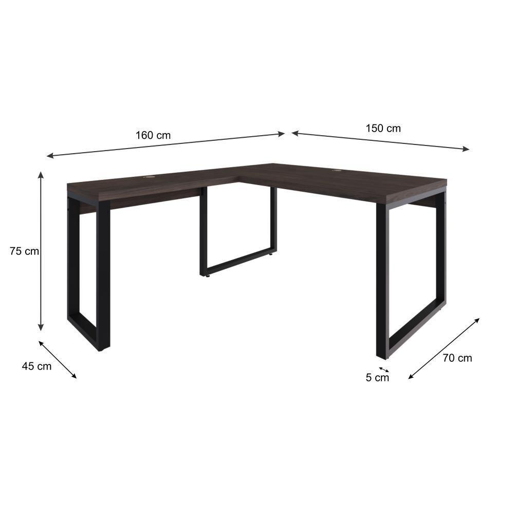 Mesa Em L Diretor 150x160x75cm Yon Terracota-est.preta Terracota-est.preta - 7