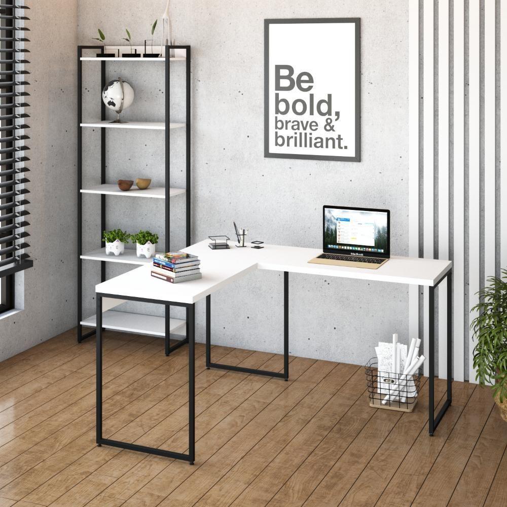 Mesa Em L Dynamica Office 120x140x75cm Branco Chess - Est.preta Branco Chess - Est.preta - 2