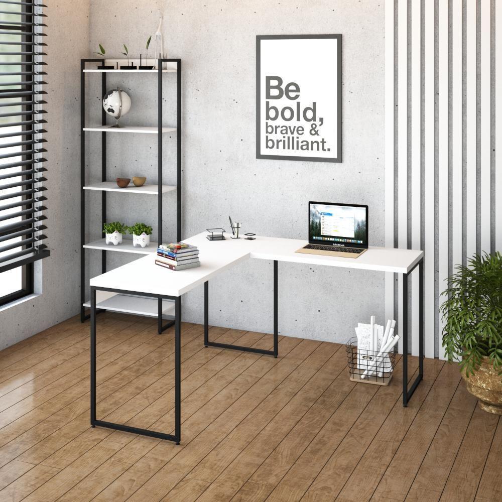 Mesa Em L Dynamica Office 135x140x75cm Branco Chess - Est.preta Branco Chess - Est.preta - 2