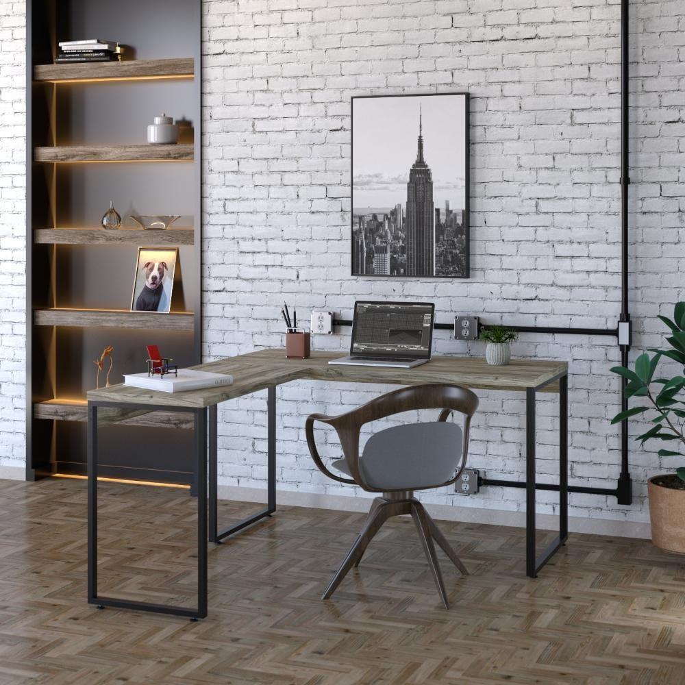 Mesa Em L Kuadra Office 135x150x75cm Carvalho - Est.preta Carvalho - Est.preta - 2