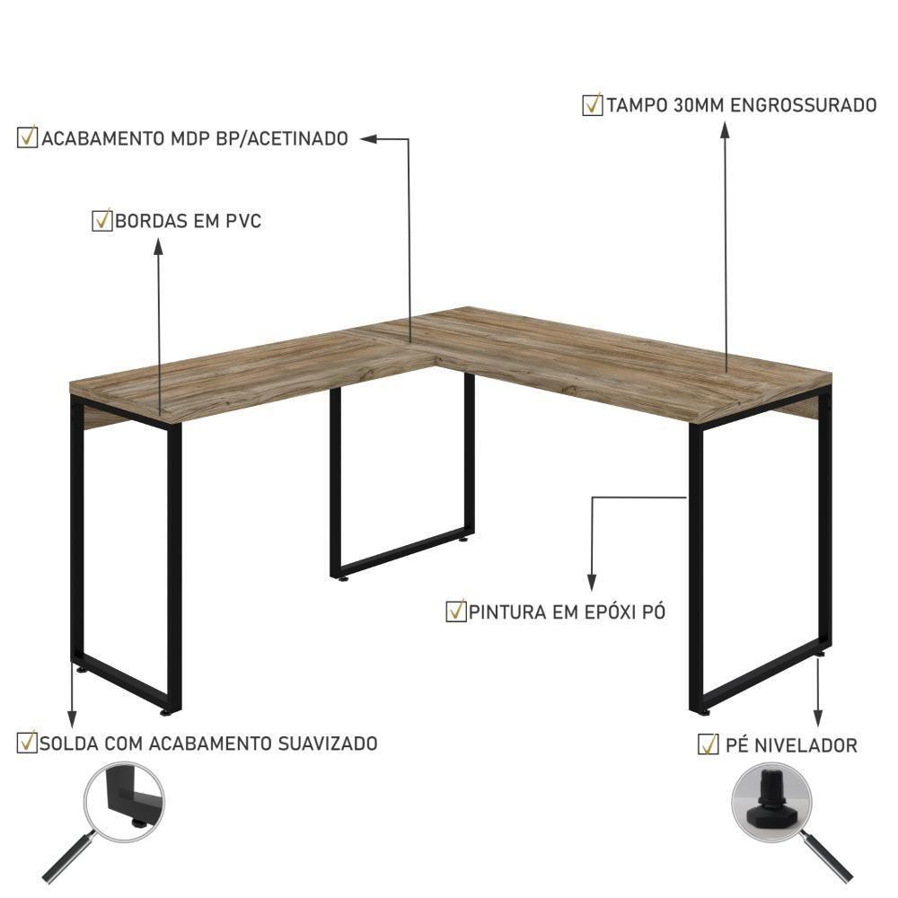 Mesa Em L Kuadra Office 135x150x75cm Carvalho - Est.preta Carvalho - Est.preta - 3