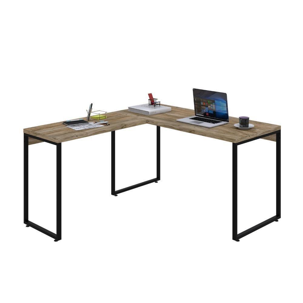 Mesa Em L Kuadra Office 135x150x75cm Carvalho - Est.preta Carvalho - Est.preta - 4