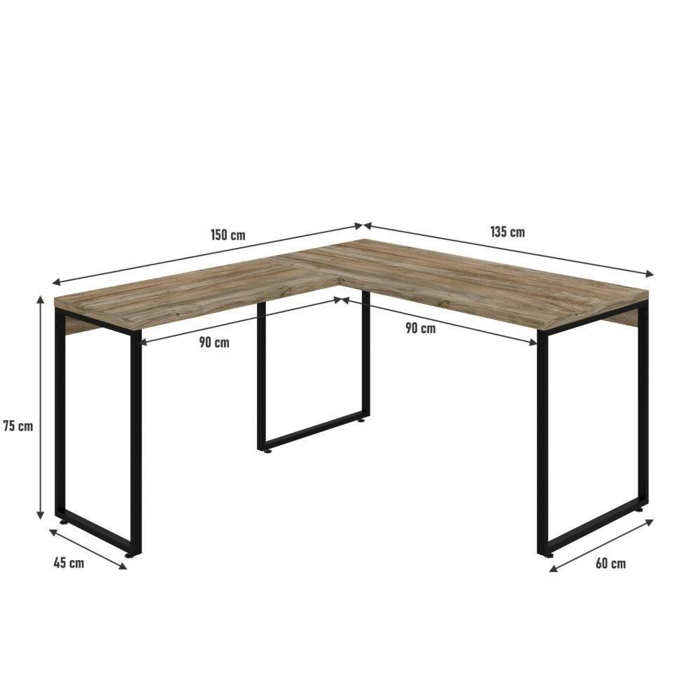 Mesa Em L Kuadra Office 135x150x75cm Carvalho - Est.preta Carvalho - Est.preta - 5
