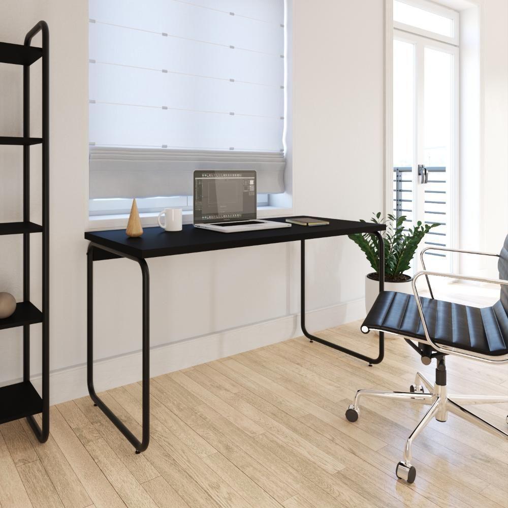 Mesa Office 135x60x75cm Round Preto ônix - Est.preta Preto ônix - Est.preta - 2