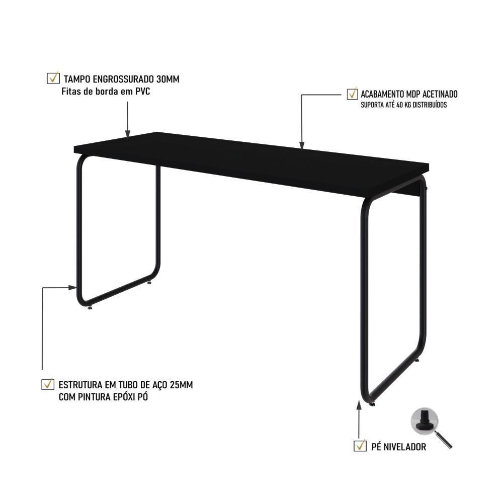 Mesa Office 135x60x75cm Round Preto ônix - Est.preta Preto ônix - Est.preta - 3