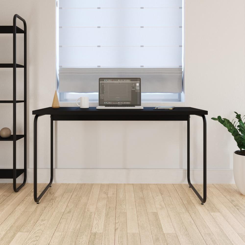 Mesa Office 135x60x75cm Round Preto ônix - Est.preta Preto ônix - Est.preta - 4