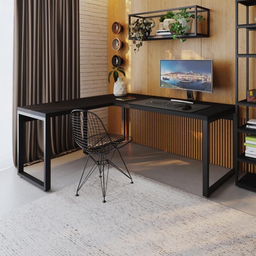 Mesa Em L Presidente 190x160x75cm Yon Preto Tx-est.preta Preto Tx-est.preta - 2