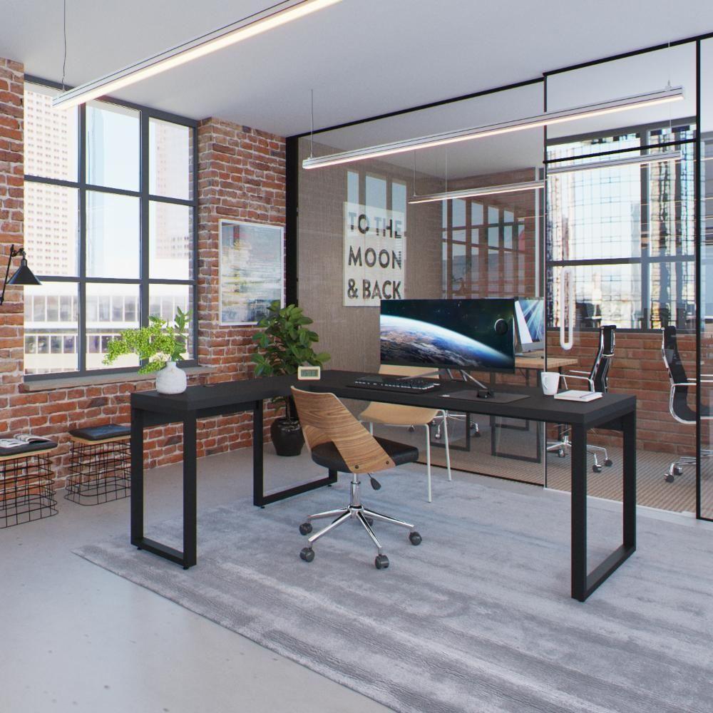 Mesa Em L Presidente 190x160x75cm Yon Preto Tx-est.preta Preto Tx-est.preta - 4