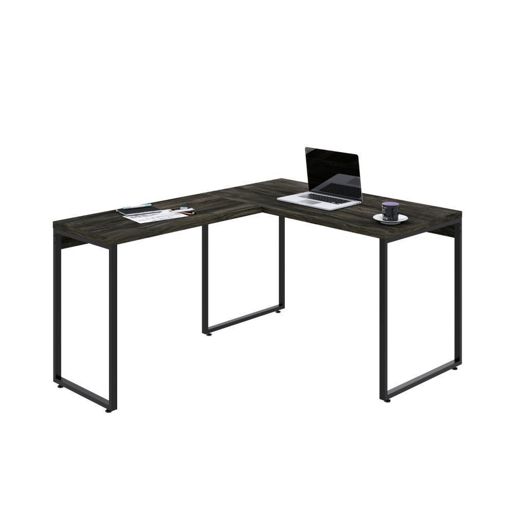 Mesa Em L Kuadra Office 120x150x75cm Carvalho Dark - Est.preta Carvalho Dark - Est.preta - 4