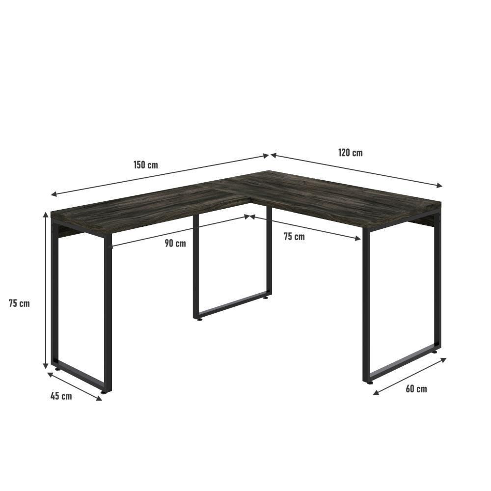 Mesa Em L Kuadra Office 120x150x75cm Carvalho Dark - Est.preta Carvalho Dark - Est.preta - 5