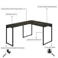 Mesa Em L Kuadra Office 120x150x75cm Carvalho Dark - Est.preta Carvalho Dark - Est.preta - 3