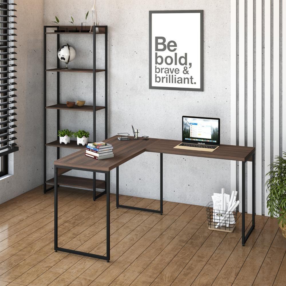 Mesa Em L Dynamica Office 120x140x75cm Nogal - Est.preta Nogal - Est.preta - 2