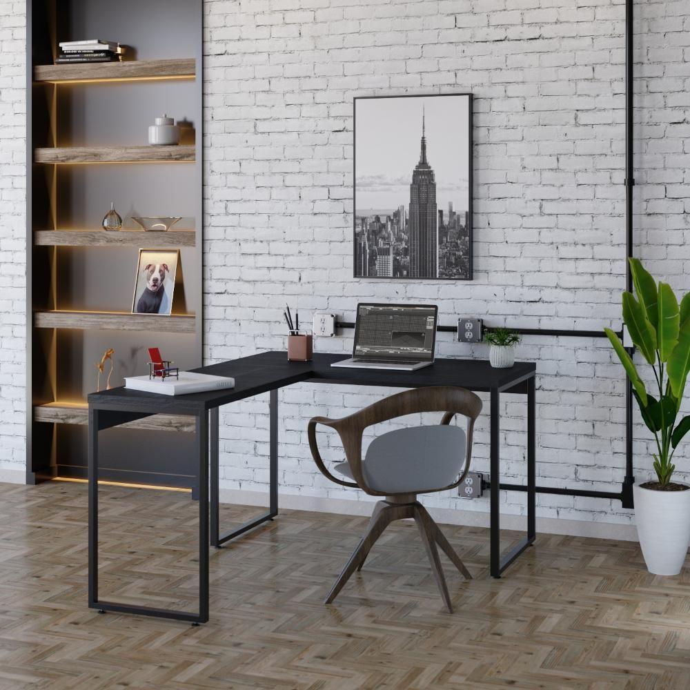 Mesa Em L Kuadra Office 120x150x75cm Preto ônix - Est.preta Preto ônix - Est.preta - 2