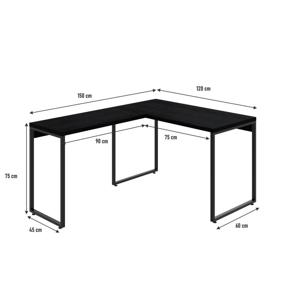 Mesa Em L Kuadra Office 120x150x75cm Preto ônix - Est.preta Preto ônix - Est.preta - 5