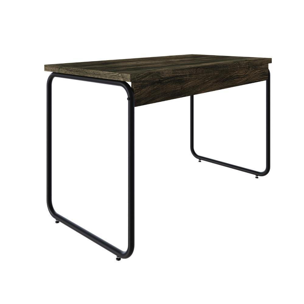 Mesa Office 120x60x75cm Round Carvalho Dark - Est.preta Carvalho Dark - Est.preta - 2