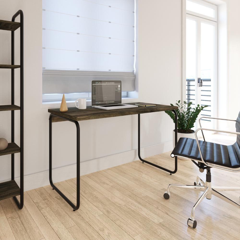 Mesa Office 120x60x75cm Round Carvalho Dark - Est.preta Carvalho Dark - Est.preta - 5