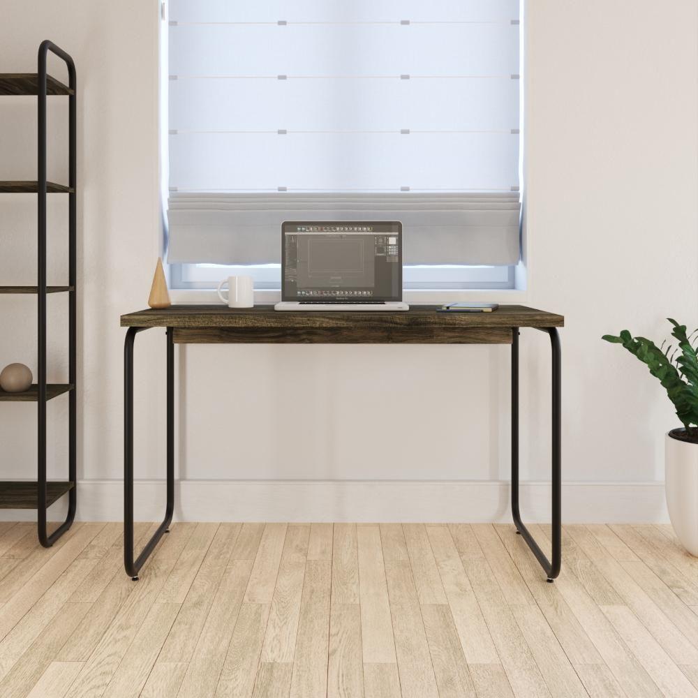 Mesa Office 120x60x75cm Round Carvalho Dark - Est.preta Carvalho Dark - Est.preta - 7