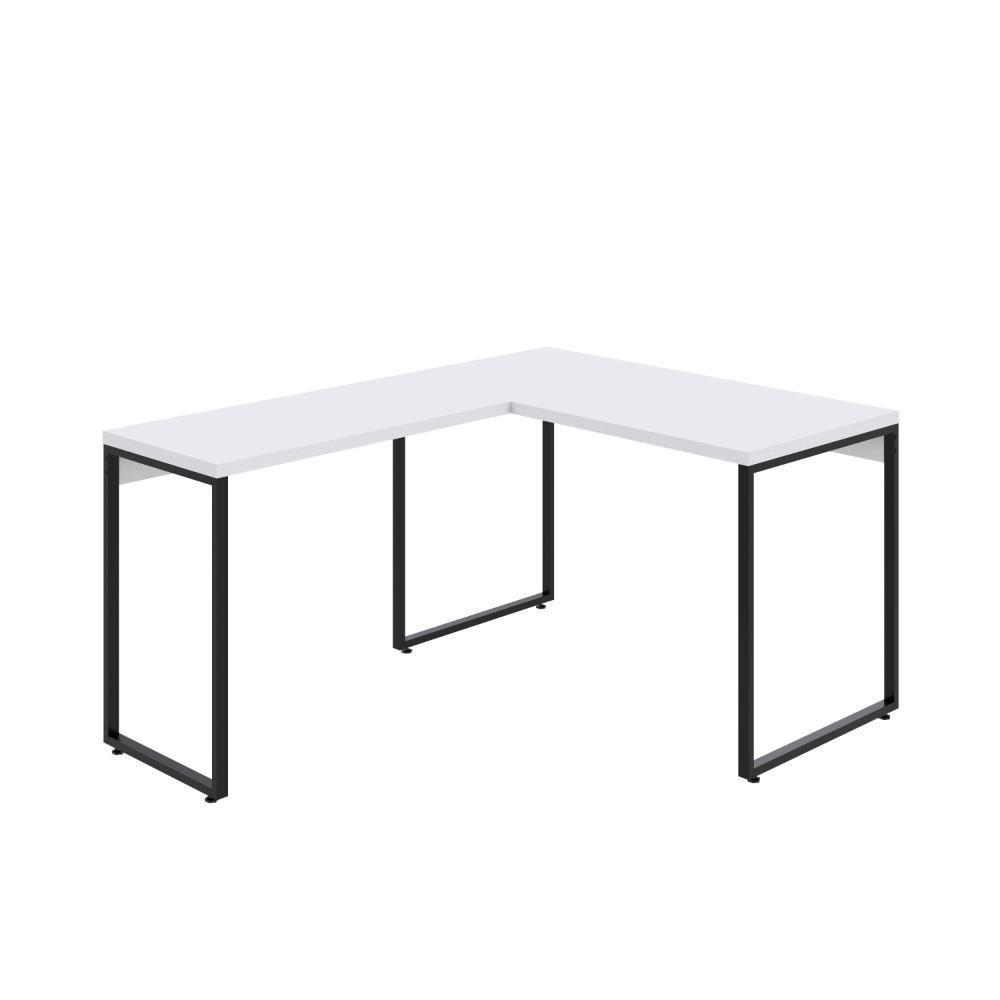 Mesa Em L Kuadra Office 120x150x75cm Branco Chess - Est.preta Branco Chess - Est.preta - 1