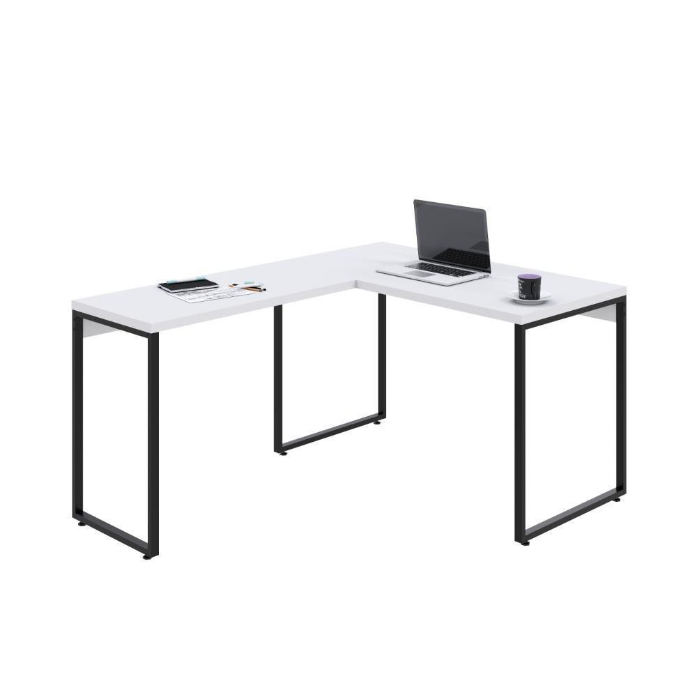 Mesa Em L Kuadra Office 120x150x75cm Branco Chess - Est.preta Branco Chess - Est.preta - 4