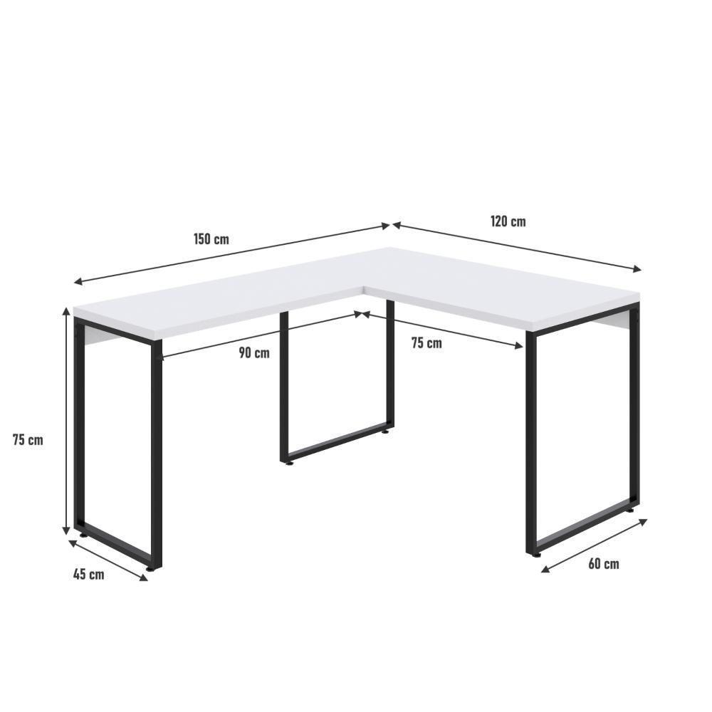 Mesa Em L Kuadra Office 120x150x75cm Branco Chess - Est.preta Branco Chess - Est.preta - 5