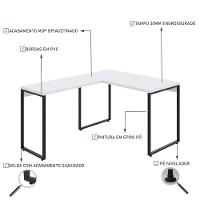 Mesa Em L Kuadra Office 120x150x75cm Branco Chess - Est.preta Branco Chess - Est.preta - 3