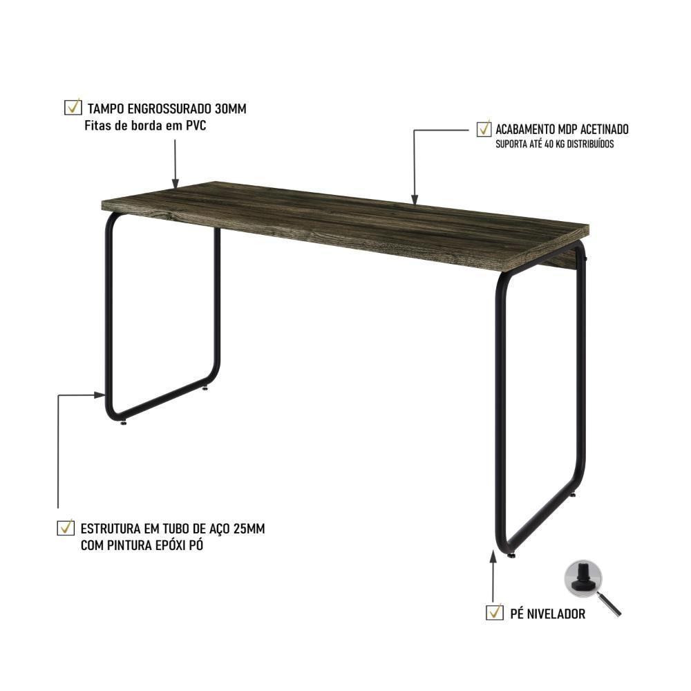 Mesa Office 135x60x75cm Round Carvalho Dark - Est.preta Carvalho Dark - Est.preta - 3