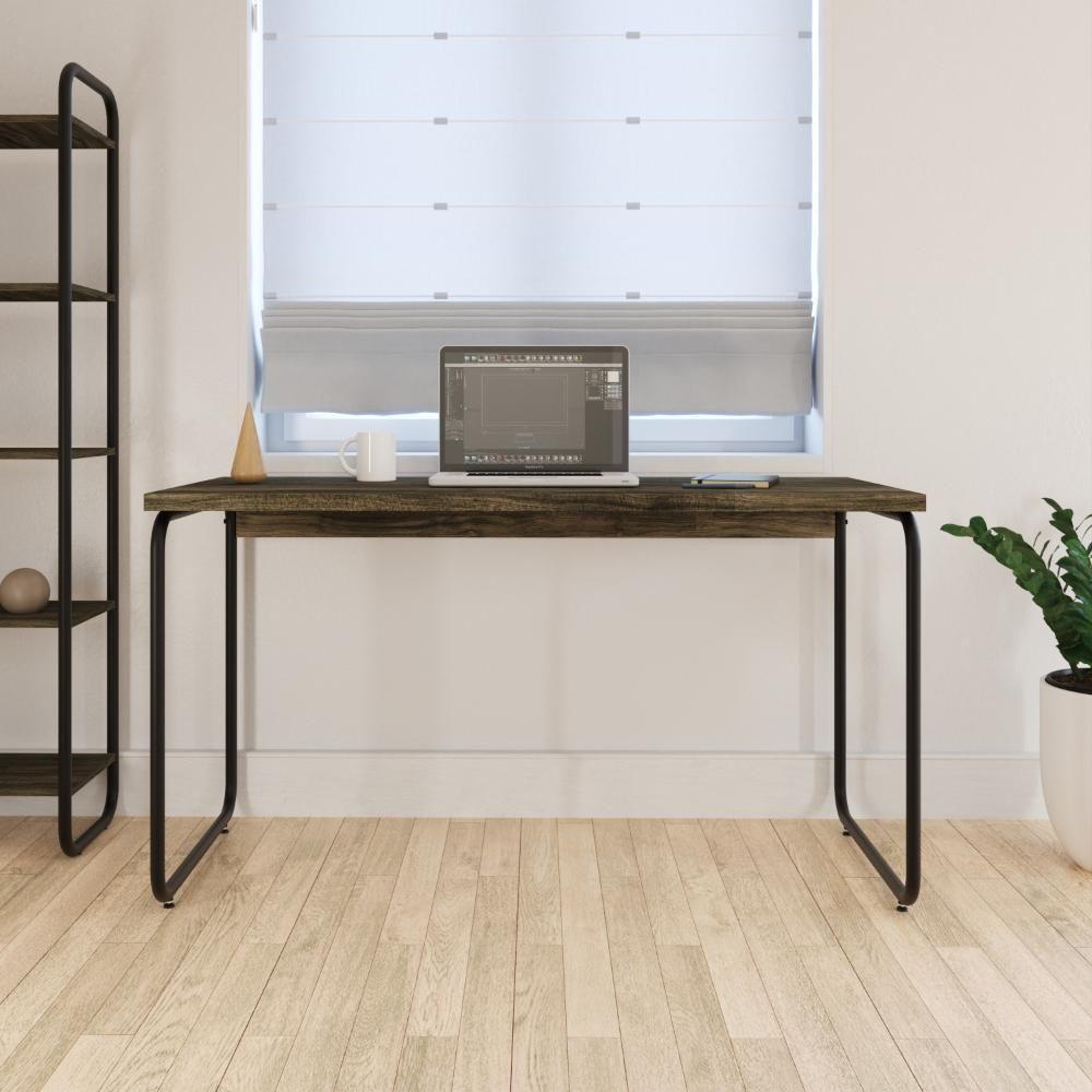 Mesa Office 135x60x75cm Round Carvalho Dark - Est.preta Carvalho Dark - Est.preta - 4