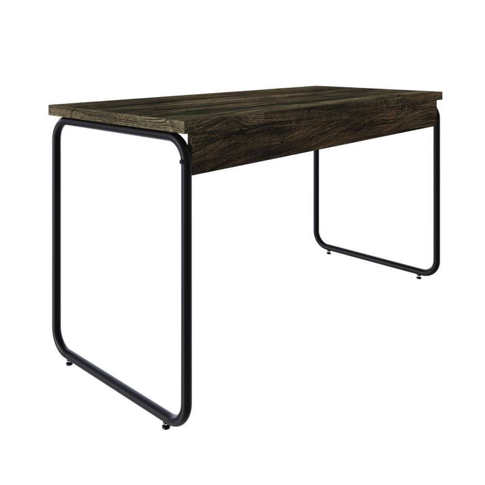 Mesa Office 135x60x75cm Round Carvalho Dark - Est.preta Carvalho Dark - Est.preta - 6