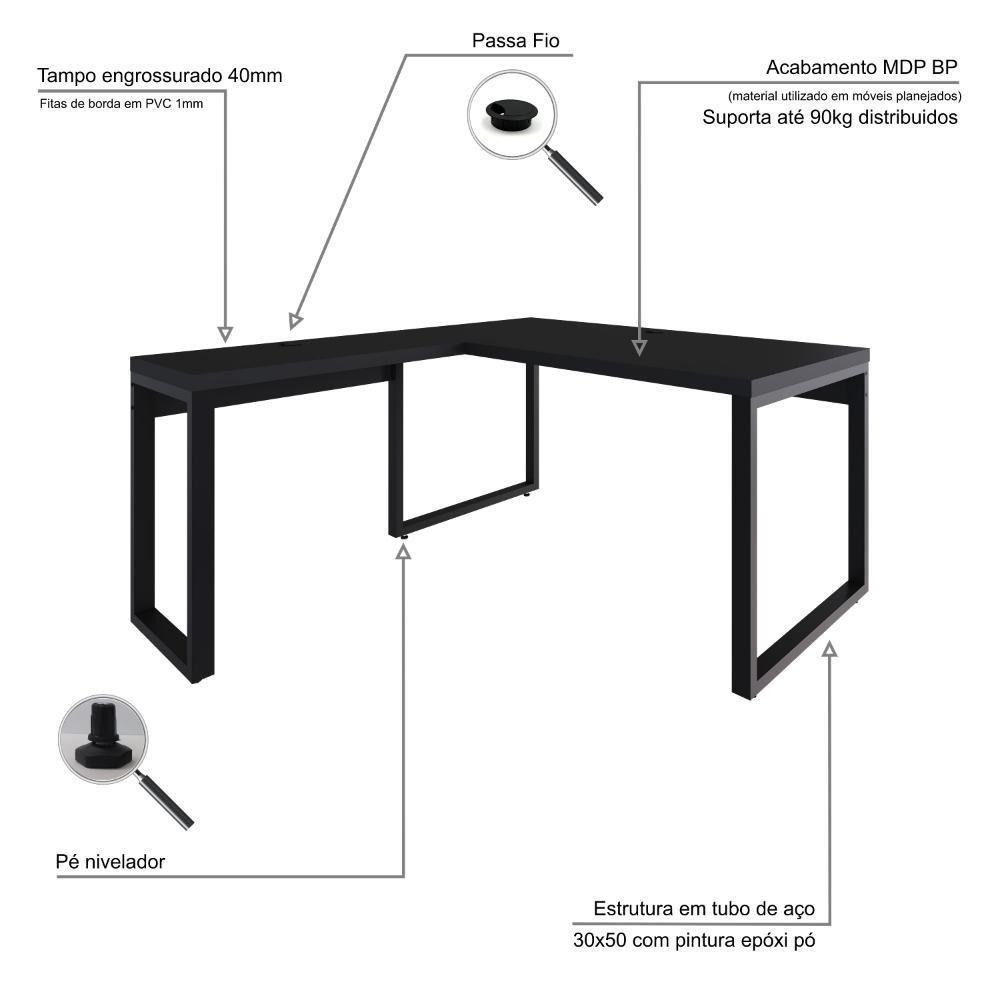 Mesa Em L Diretor 150x160x75cm Yon Preto Tx-est.preta Preto Tx-est.preta - 3