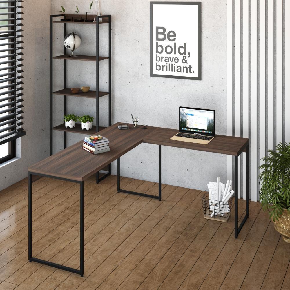 Mesa Em L Dynamica Diretor 150x140x75cm Nogal - Est.preta Nogal - Est.preta - 2