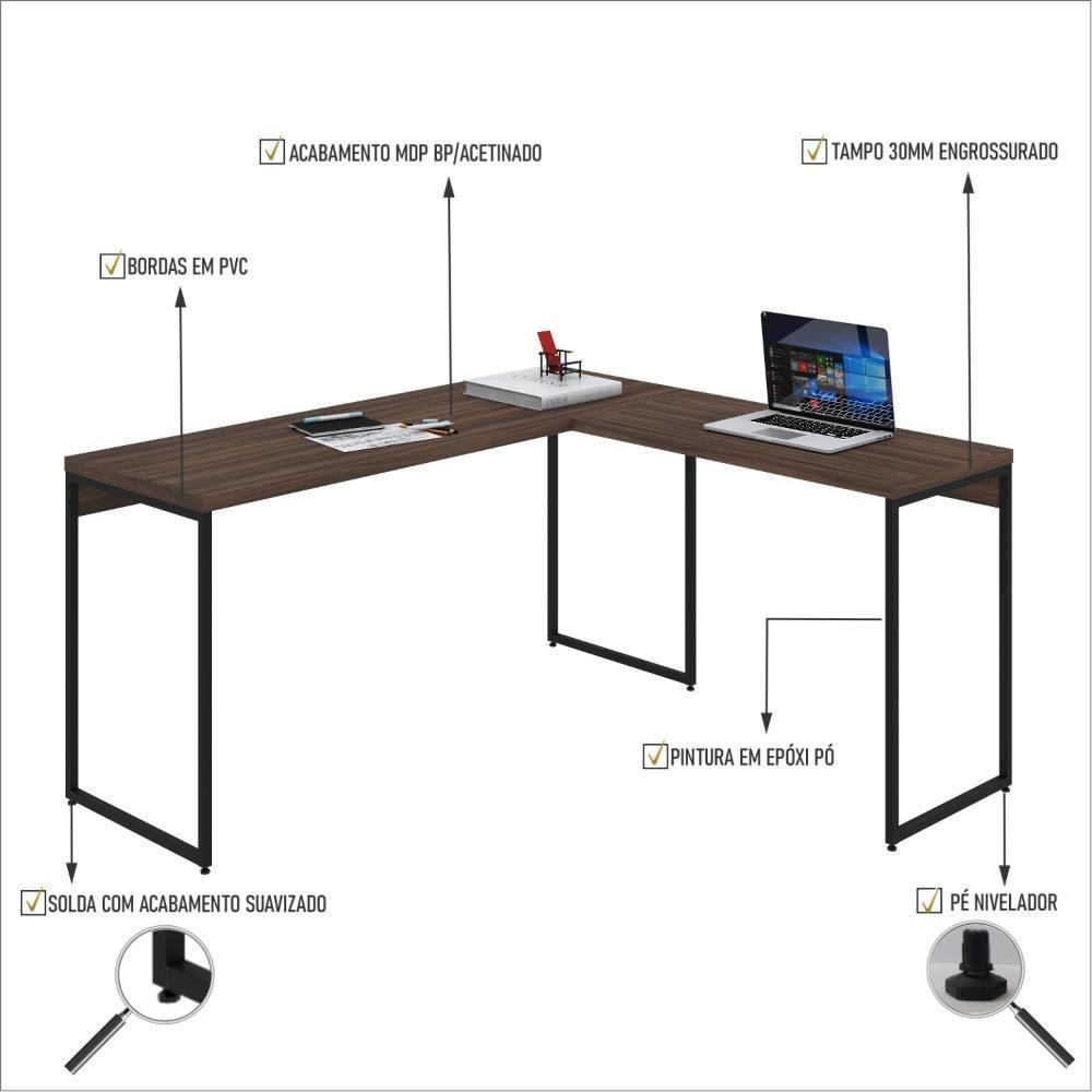 Mesa Em L Dynamica Diretor 150x140x75cm Nogal - Est.preta Nogal - Est.preta - 3
