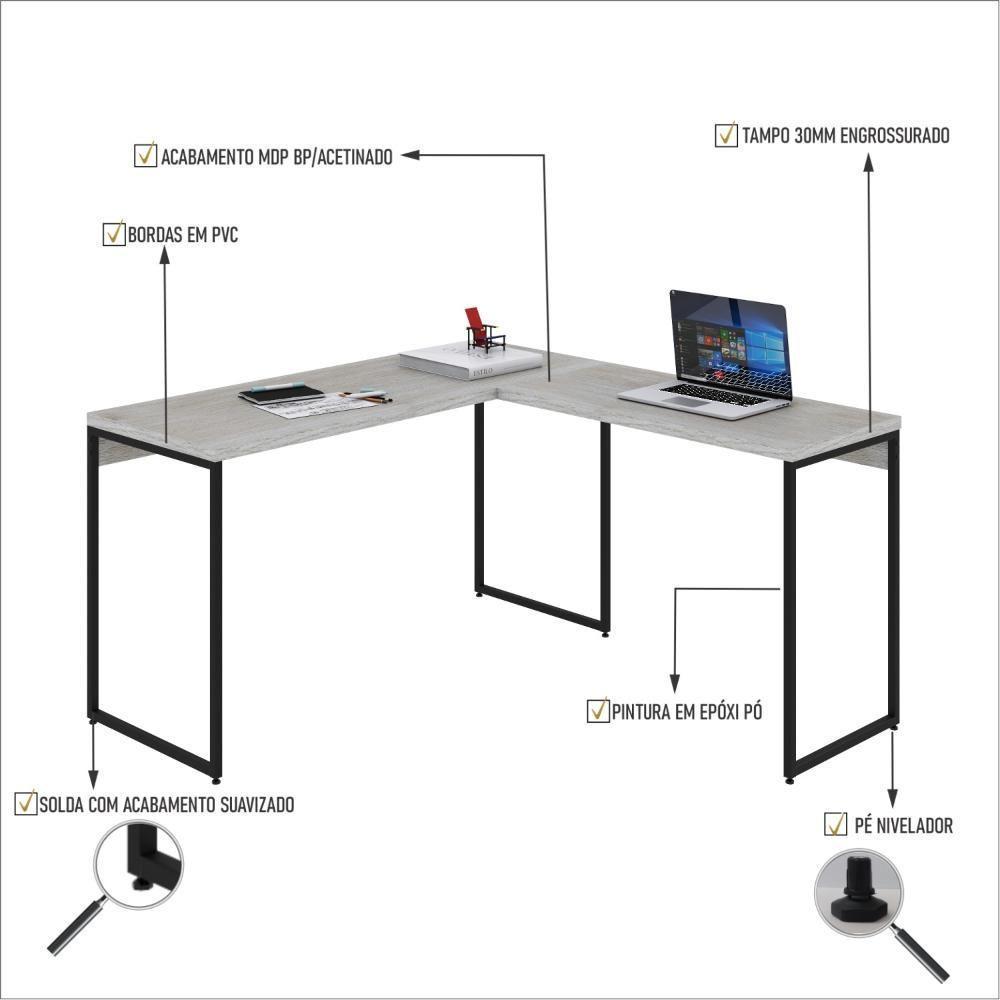 Mesa Em L Dynamica Office 135x140x75cm Snow - Est.preta Snow - Est.preta - 3