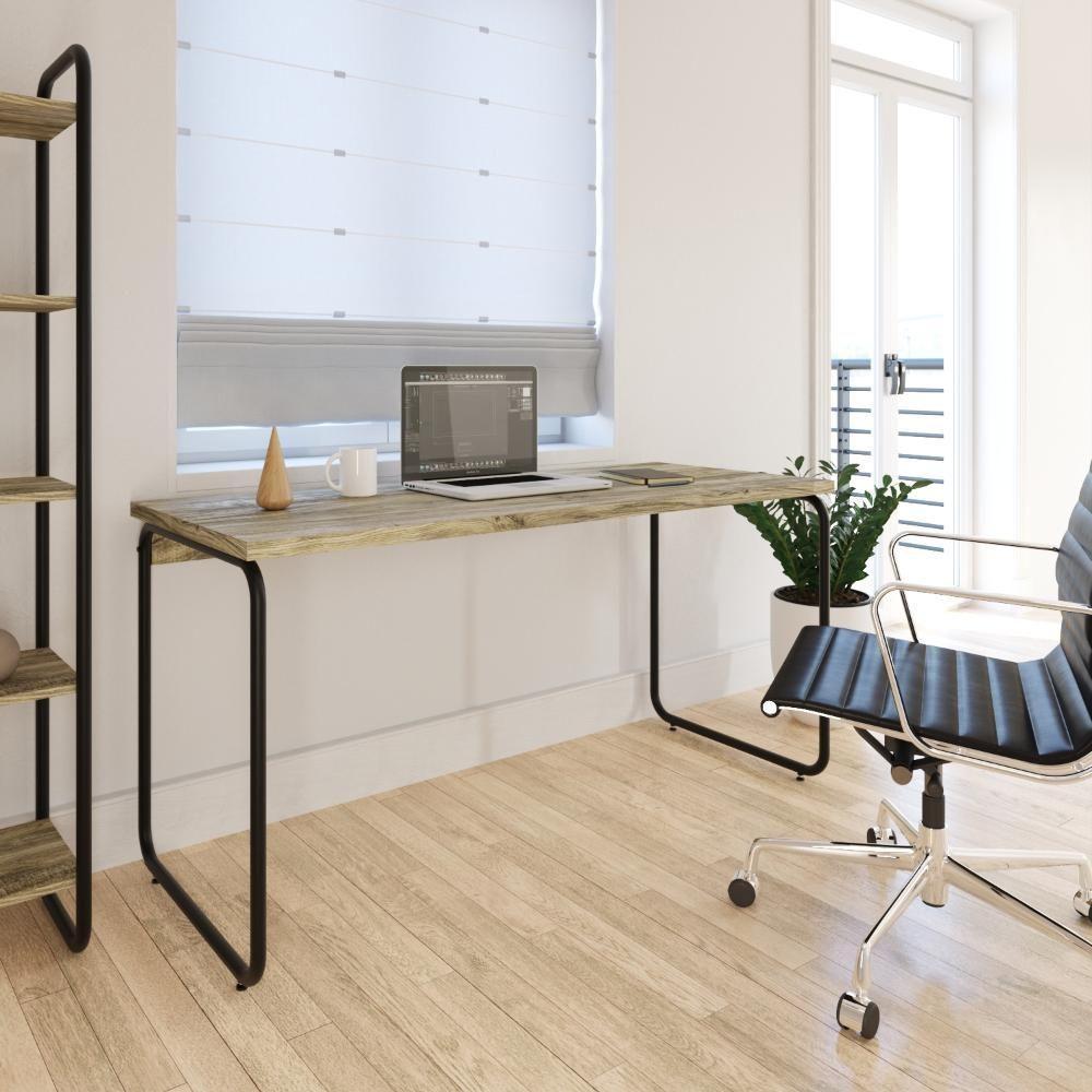 Mesa Office 150x60x75cm Round Carvalho - Est.preta Carvalho - Est.preta - 2