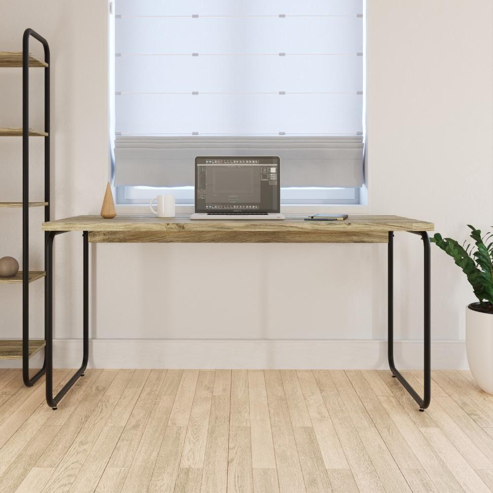 Mesa Office 150x60x75cm Round Carvalho - Est.preta Carvalho - Est.preta - 4