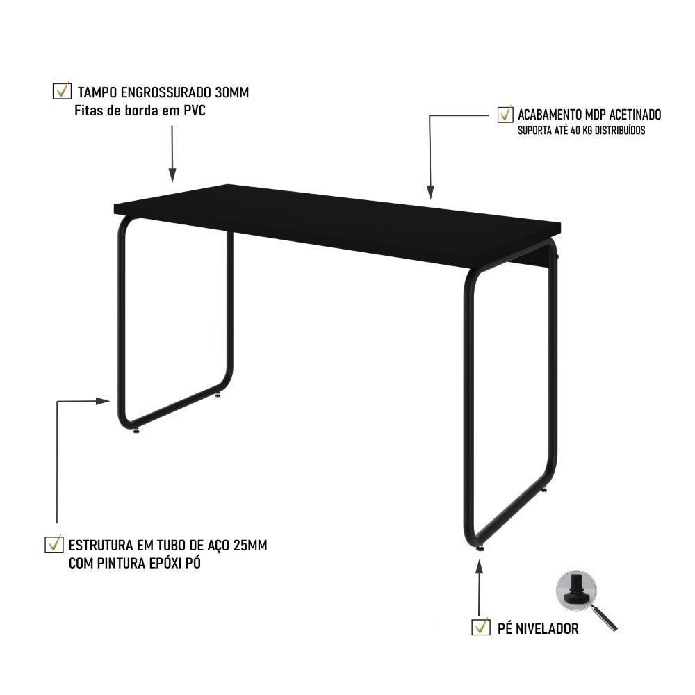 Mesa Office 120x60x75cm Round Preto ônix - Est.preta Preto ônix - Est.preta - 3