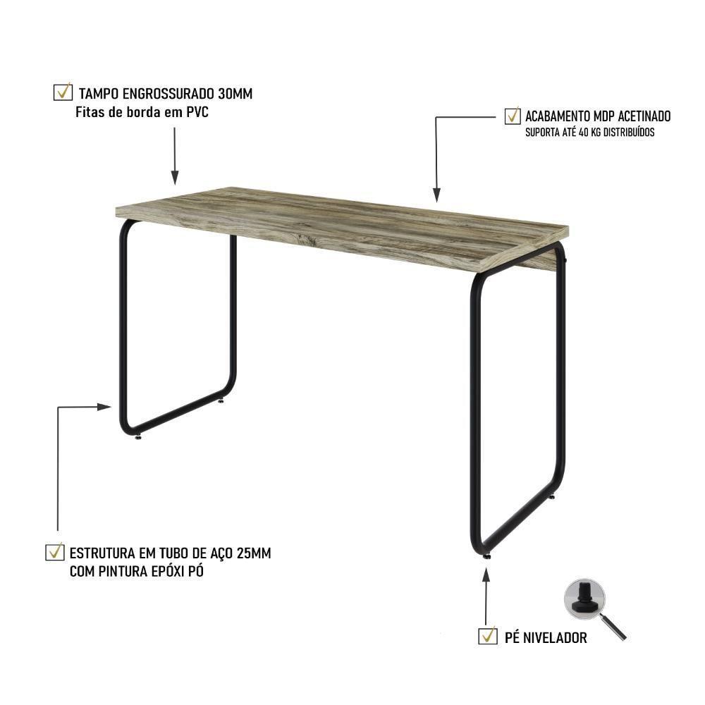 Mesa Office 120x60x75cm Round Carvalho - Est.preta Carvalho - Est.preta - 3