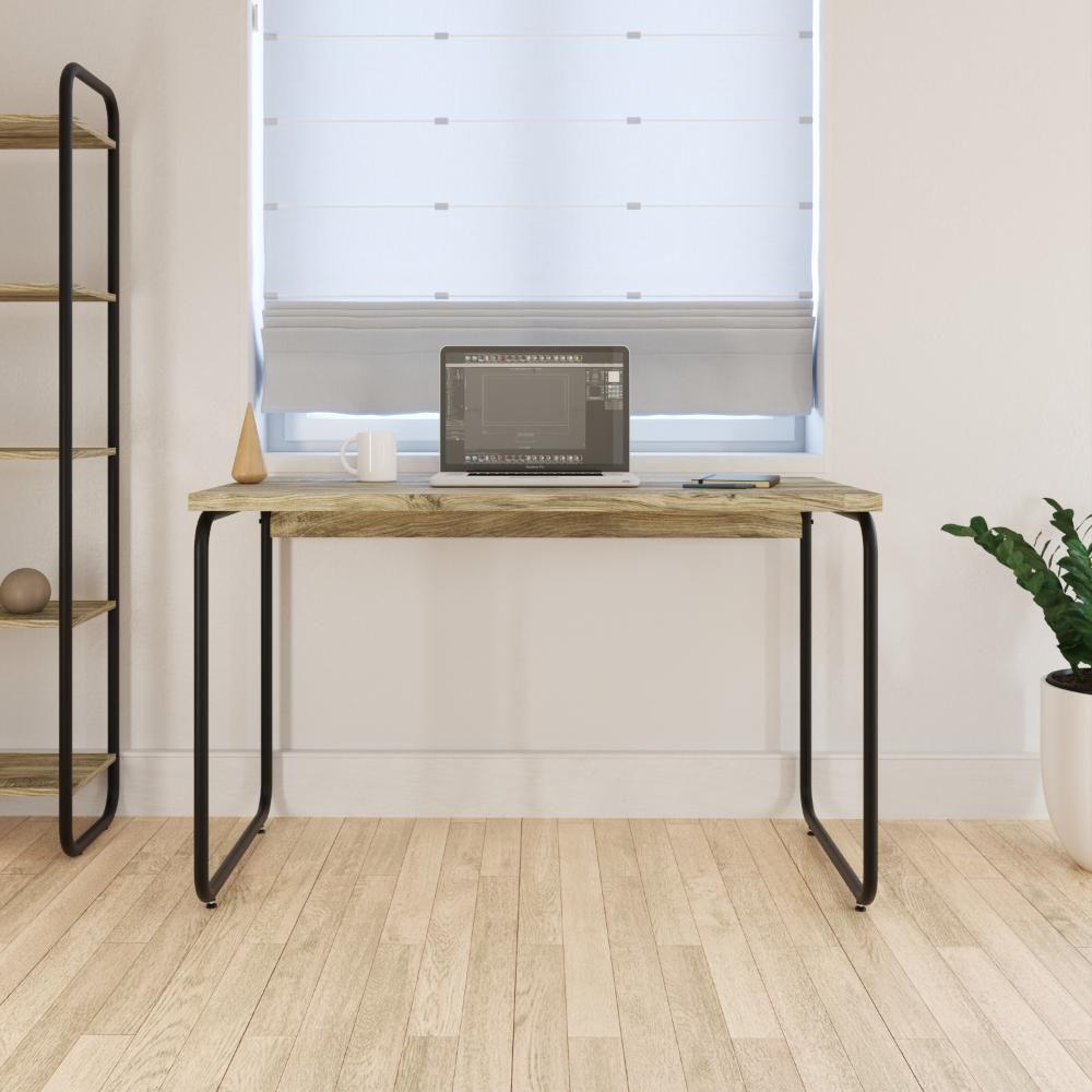 Mesa Office 120x60x75cm Round Carvalho - Est.preta Carvalho - Est.preta - 4