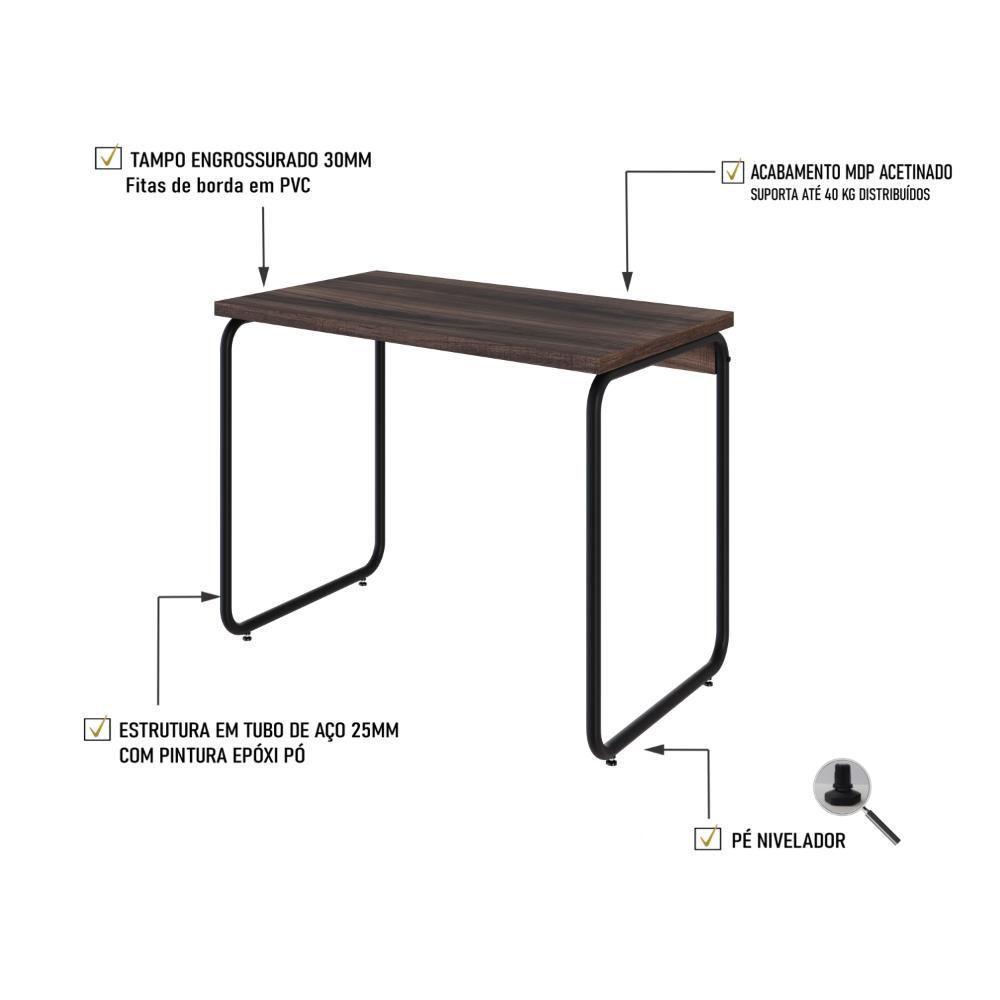 Mesa Office 90x60x75cm Round Nogal - Est.preta Nogal - Est.preta - 3