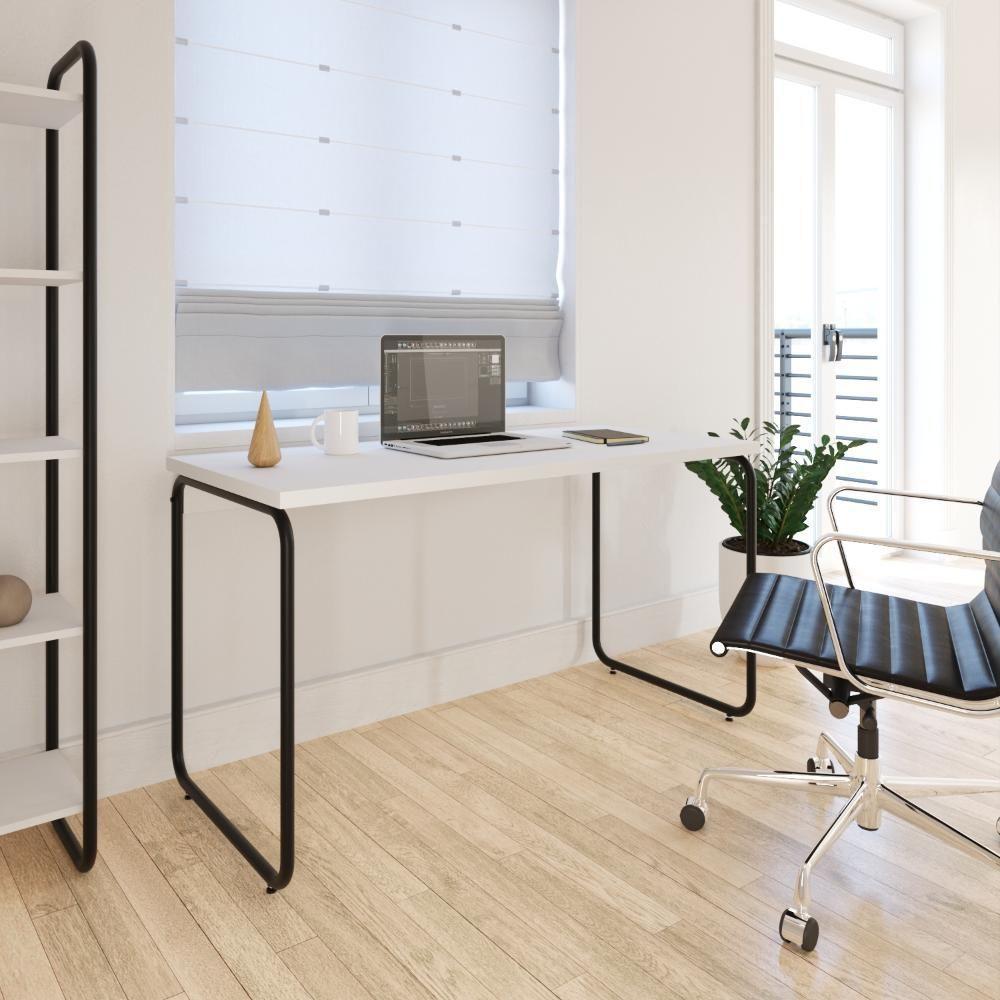 Mesa Office 135x60x75cm Round Branco Chess - Est.preta Branco Chess - Est.preta - 2