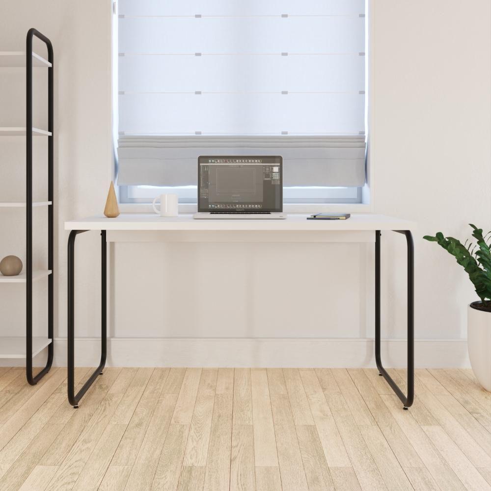 Mesa Office 135x60x75cm Round Branco Chess - Est.preta Branco Chess - Est.preta - 4