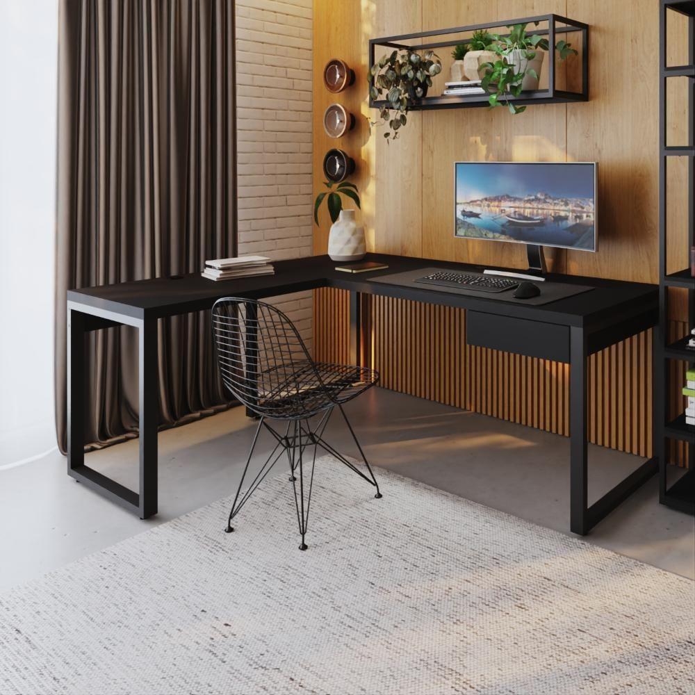 Mesa Em L Presidente C-01 Gav. 190x160x75cm Yon Preto Tx-est.preta Preto Tx-est.preta - 2